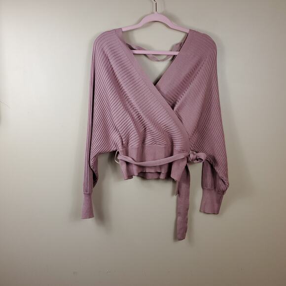 Love Tree Sweaters - Love Tree Monica, Tie Front Long Sleeve Wrap Sweater in Light ClaySize L